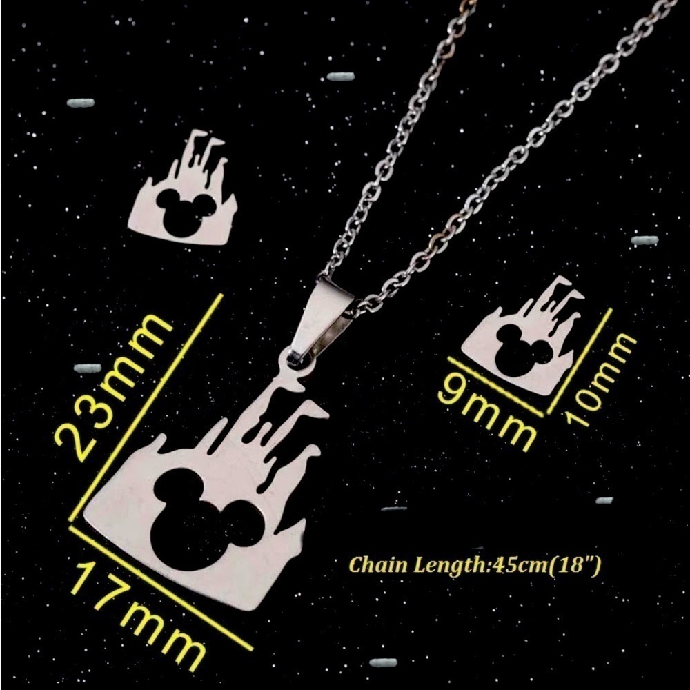 18K White Gold (Rhodium) Plated Disney Castle Silhouette w/ Mickey Head Set - Picture 6 of 6
